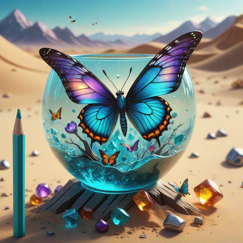 Surreal Pencil World with Graphite River and Glass Interiors