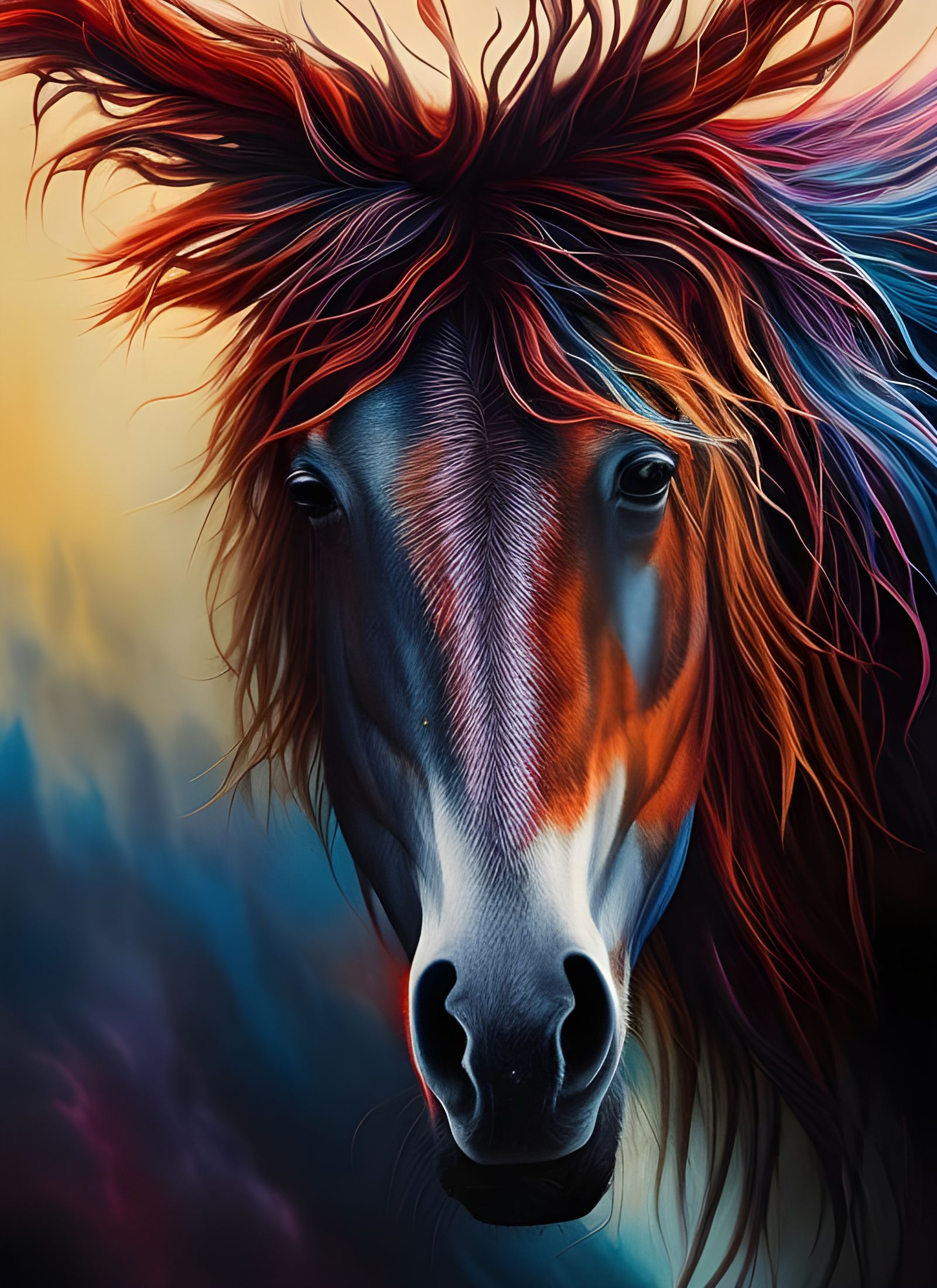 Vibrant Horse in Detailed Gouache Painting Style