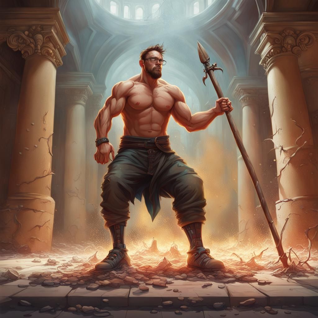 Hyperrealistic Man Poked by Sticks in Castle