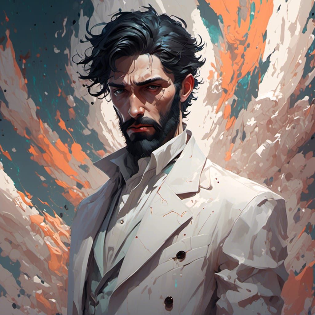 Sad Man in White Suit: Hyperdetailed Portrait