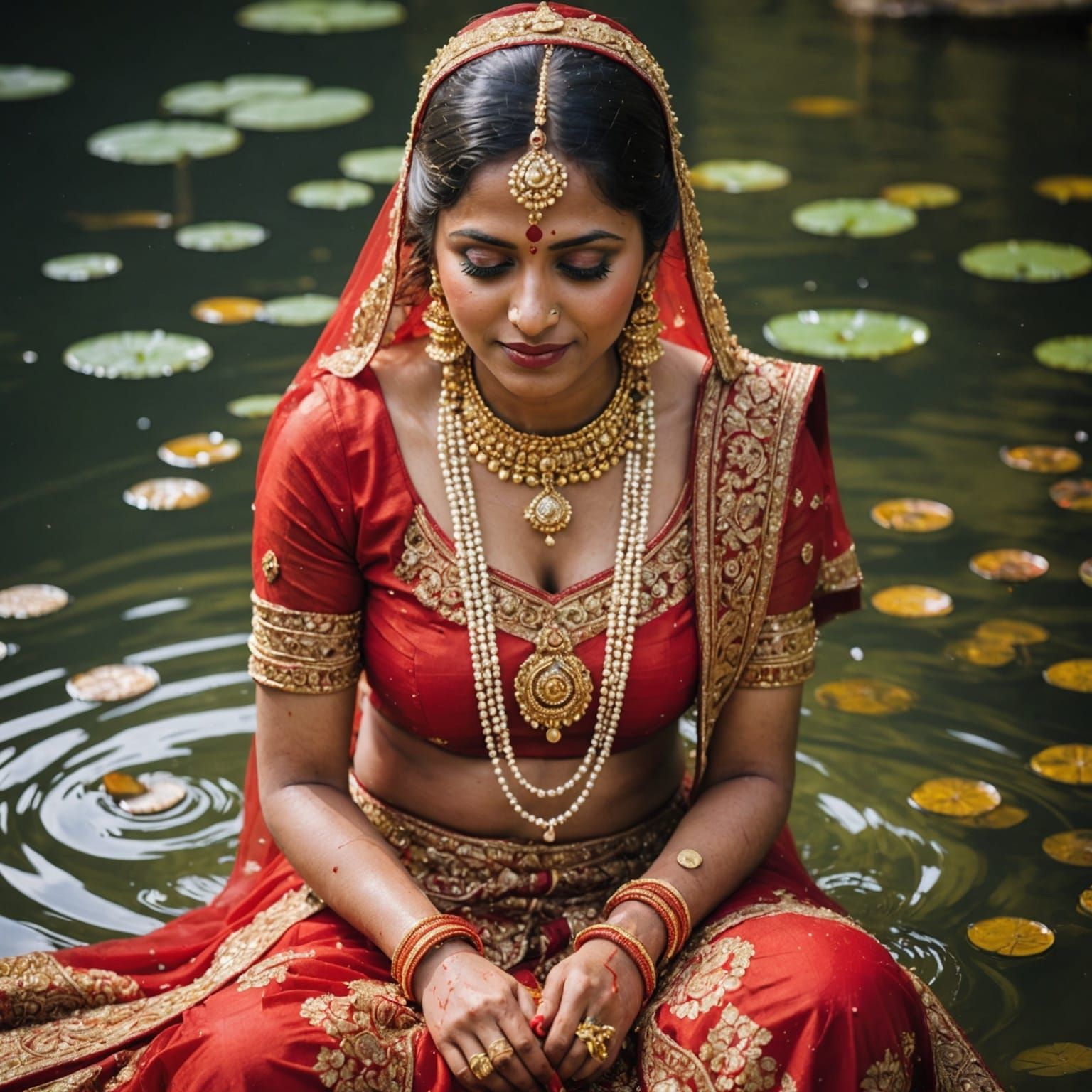 Indian Bride in Red, Watercolor Portrait