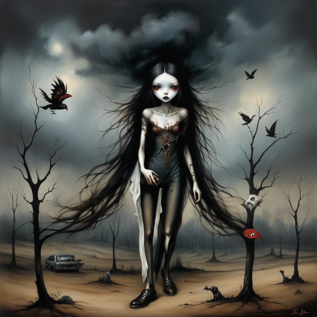 Grimdark Character in Surrealist Mixed Media Style