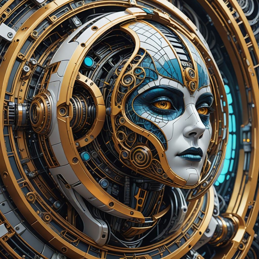 Surreal Futuristic Lab Scene in Intricate Line Art