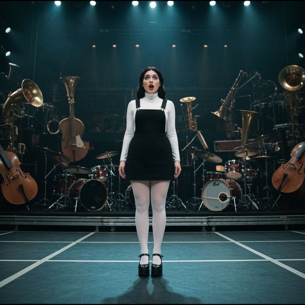 Miniature Woman on Gigantic Stage in Cinematic Style