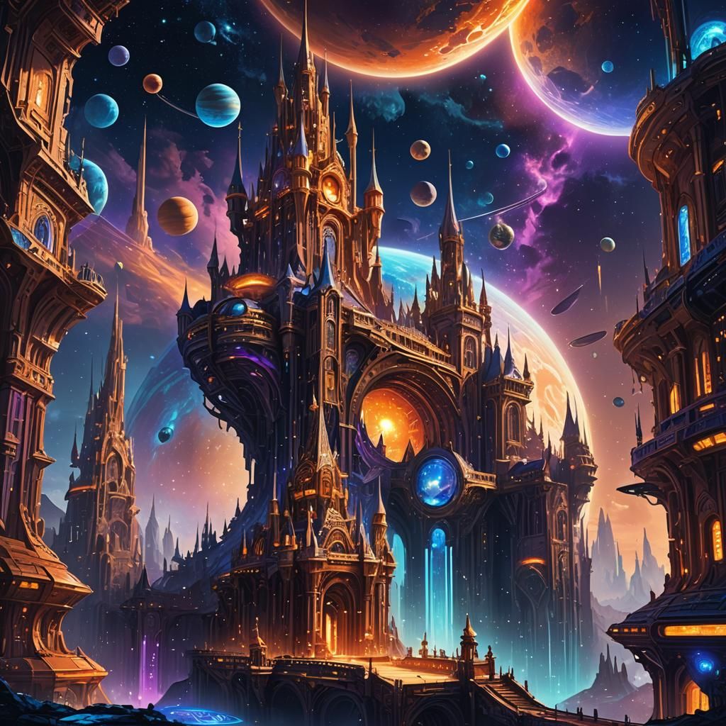 Majestic Kingdom Floating in Space: Digital Art