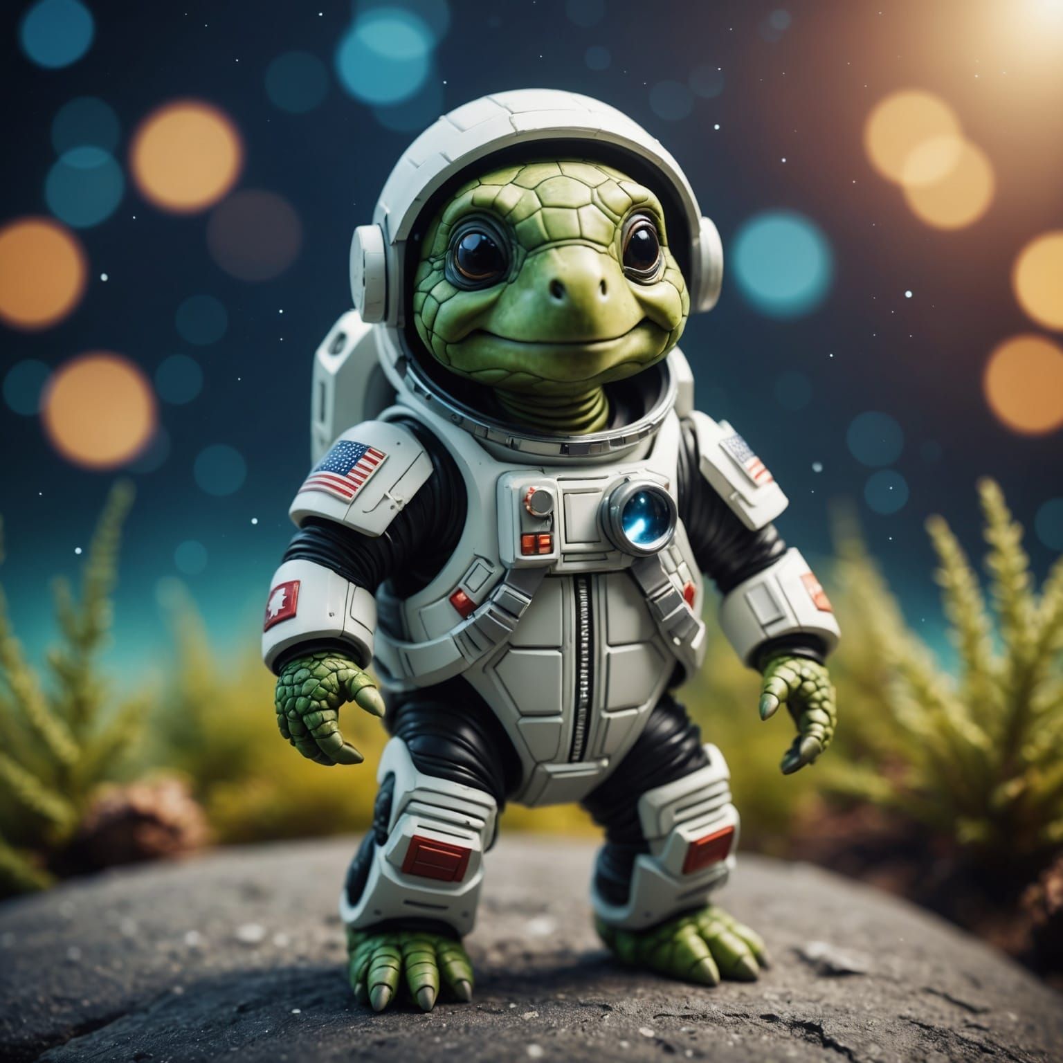 Cute Anthropomorphic Turtle Astronaut with Bokeh
