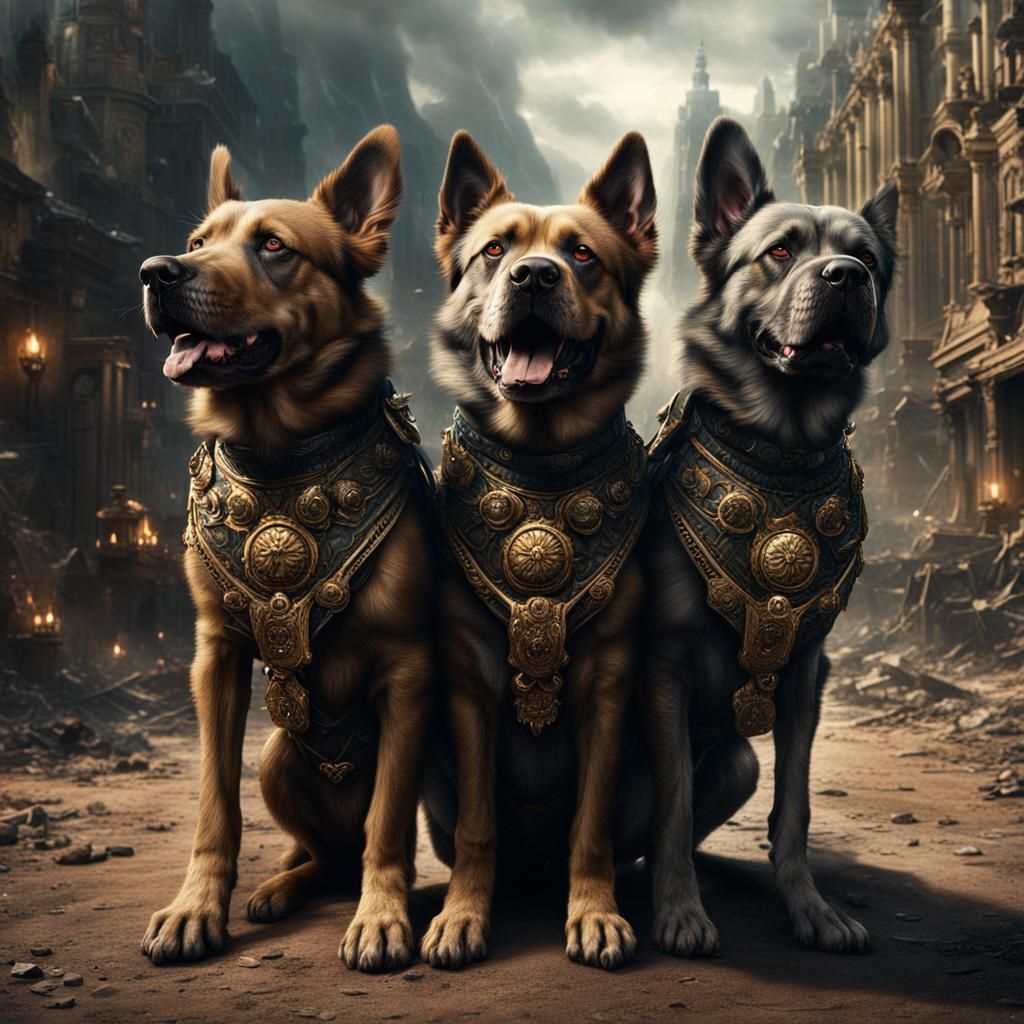 Epic Three-Headed Dog Digital Matte Painting