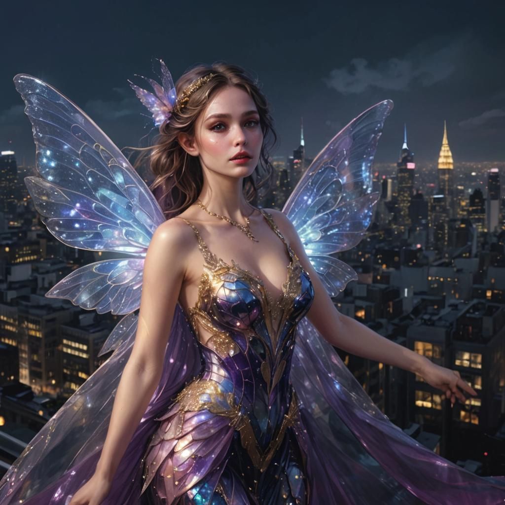Fairy Blending into City Street in Photorealism
