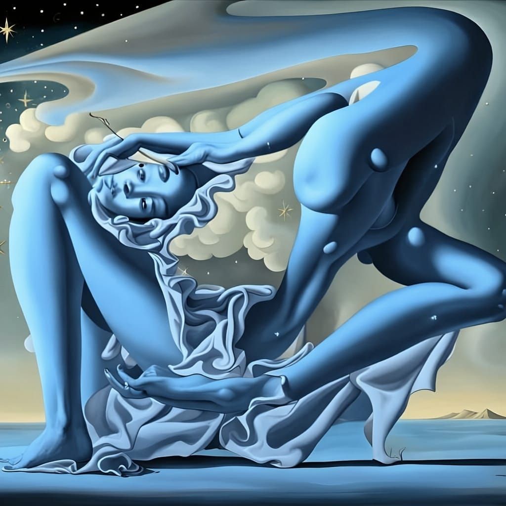 Surreal Woman Star Birth in Cosmic Oil Painting