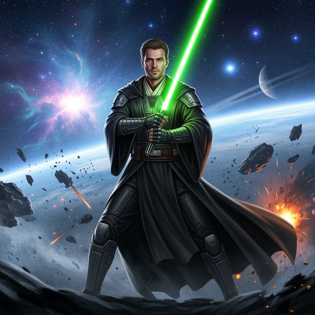 Jedi Knight with Lightsaber in Digital Painting Style