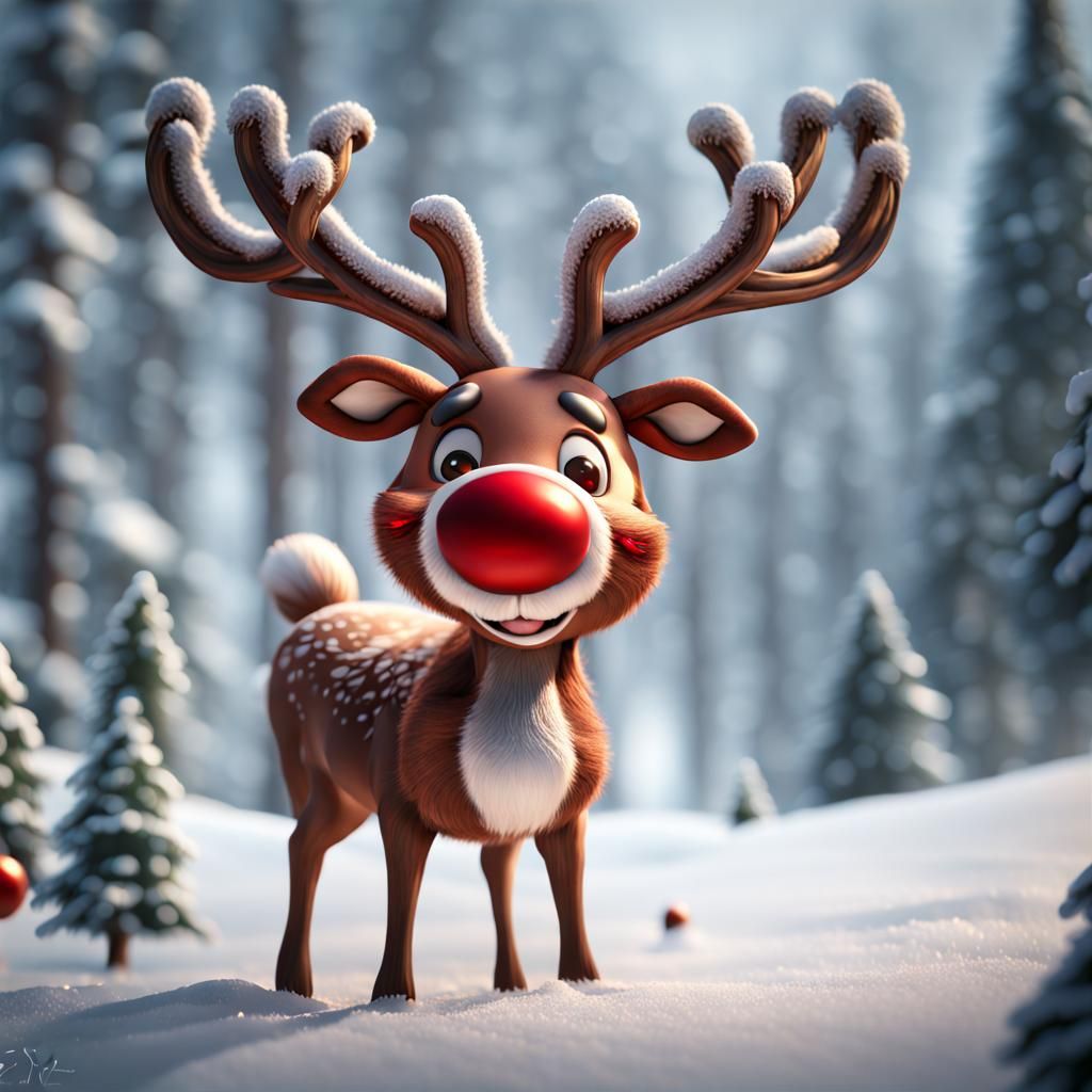 Rudolph the red nose reindeer, home, perfect composition, beautiful detailed intricate insanely detailed octane render t...
