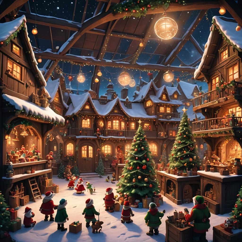 Santa's Workshop Stage at Night, Disney Concept Art