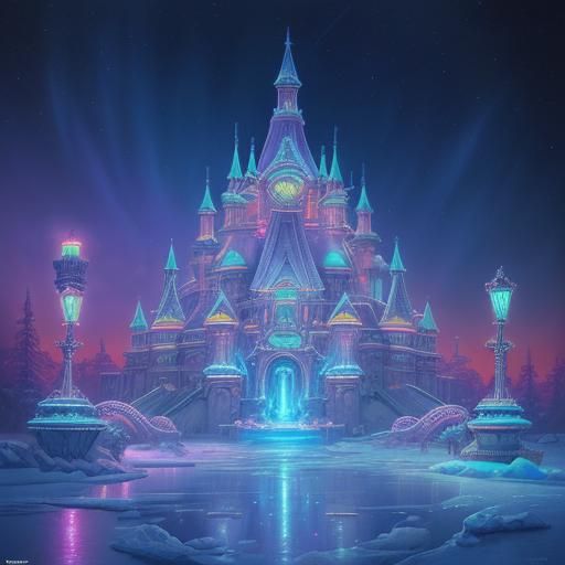 Synthwave Ice Palace in Neon Retro Style