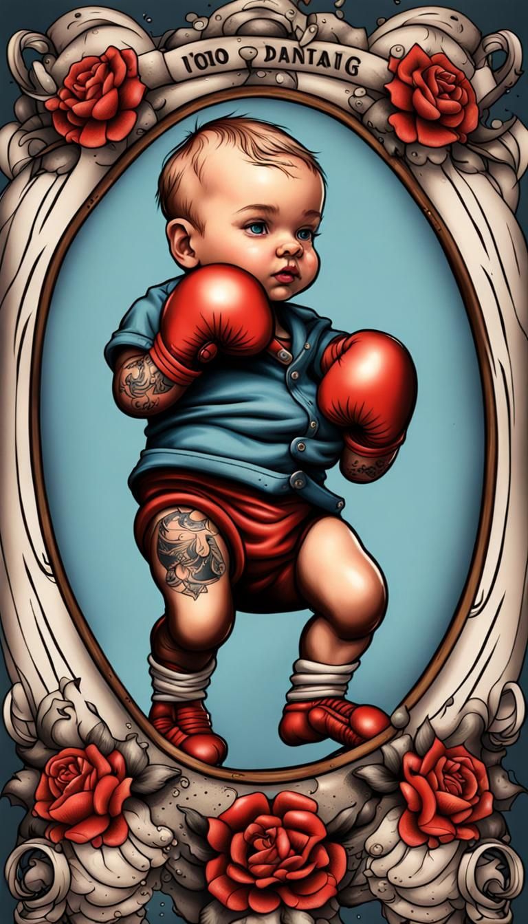 Baby Boxer Tattoo Design in American Traditional Style