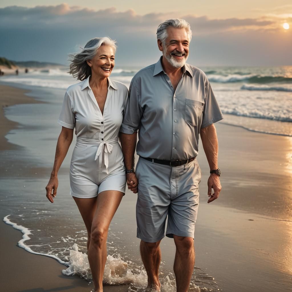 Seniors Walking Hand-in-Hand on Beach: Fantasy Concept Art