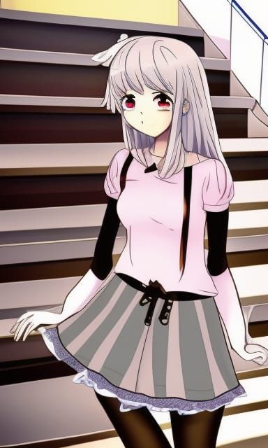 Smiling Anime Girl in Mini Skirt