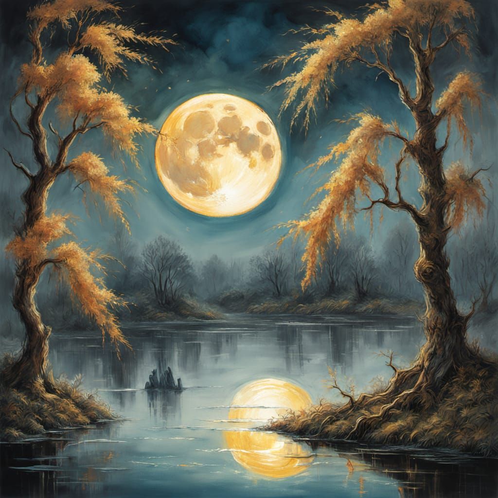 Moonlit Serenity in Impressionistic Gouache