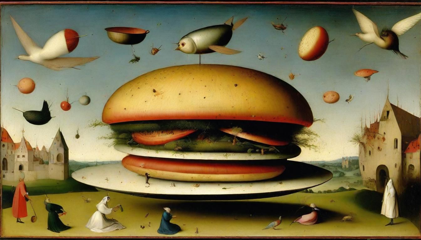 Flying Hamburger in Early Netherlandish Style