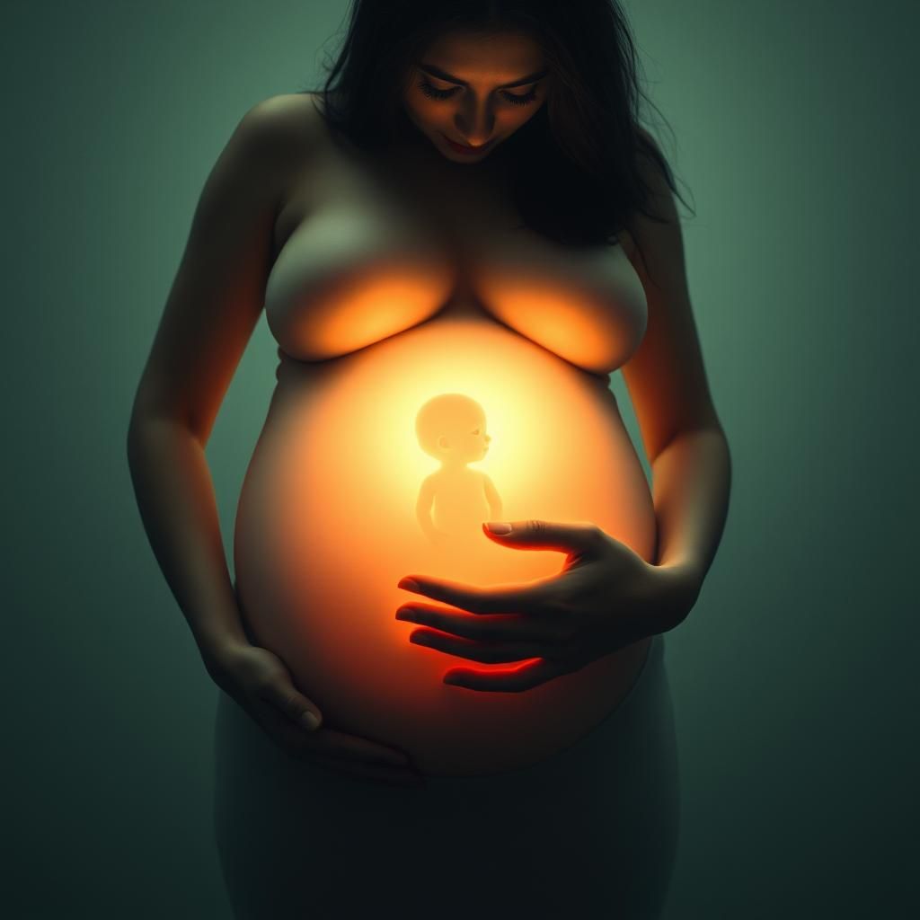 Serene Pregnant Woman Radiating Light Surrealist Image