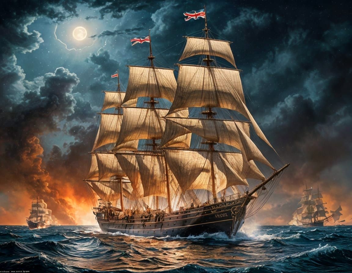 Schooners Duel in Tempestuous Naval Battle