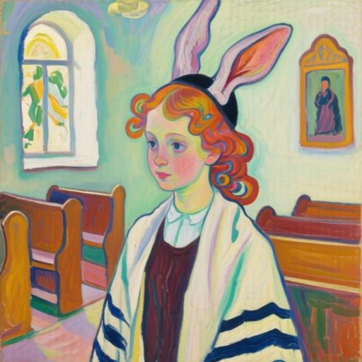 Girl with Rabbit Hair in Synagogue: Expressive Realism