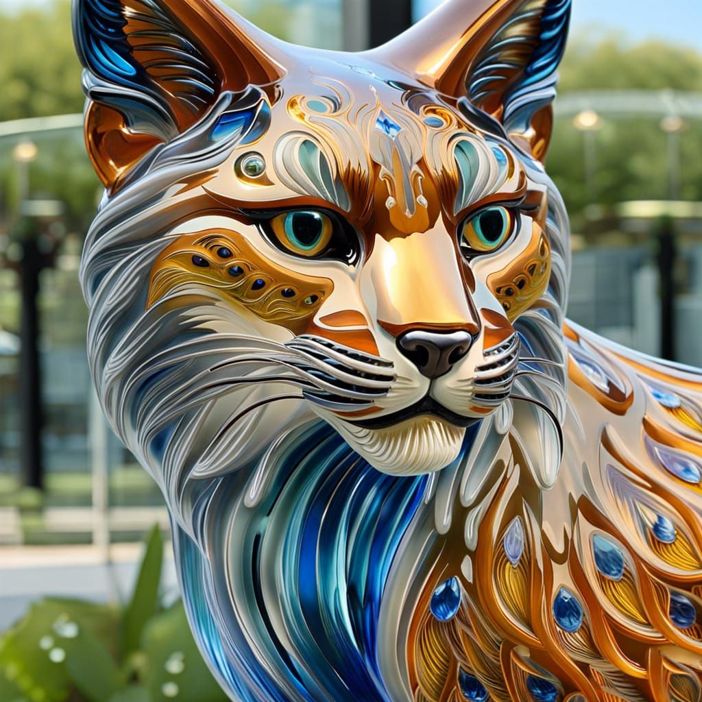 Detailed Glass Lynx Sculpture in Art Museum