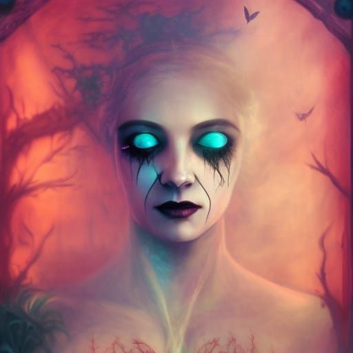 Mummified Victorian Lady in Haunted Attic: Pastel Drawing