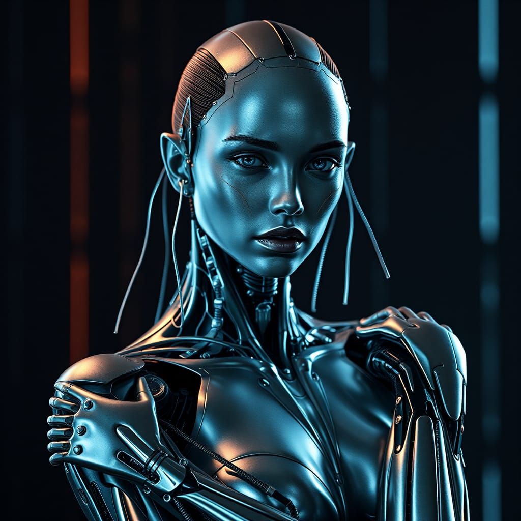 Elegant Cyborg Woman in Cyberpunk Future