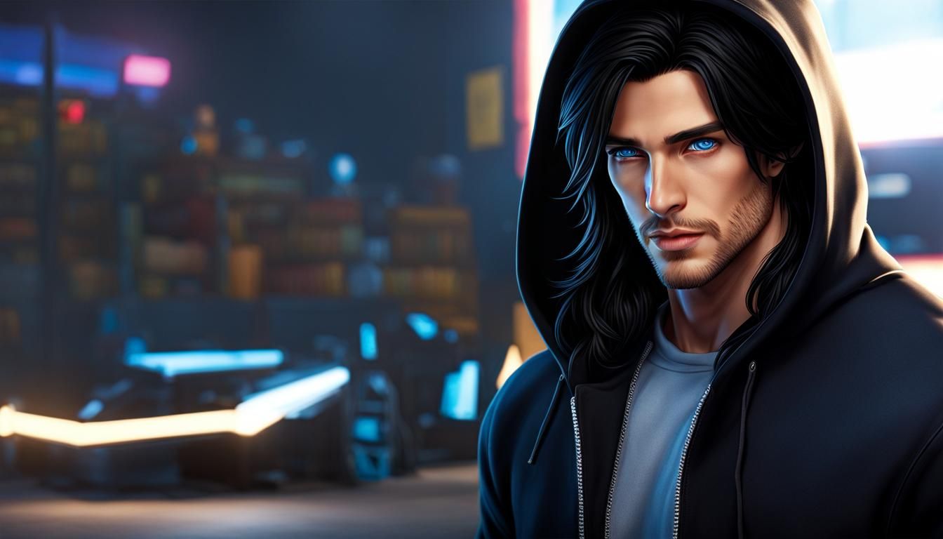 Gorgeous Man with Dark Hair and Blue Eyes