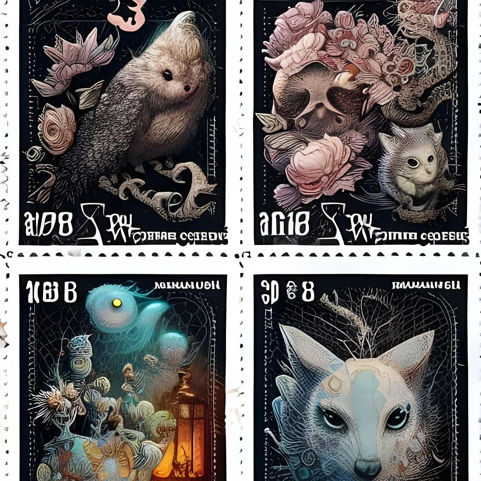 Animals on Perforated Stamps: Watercolor Splash Art