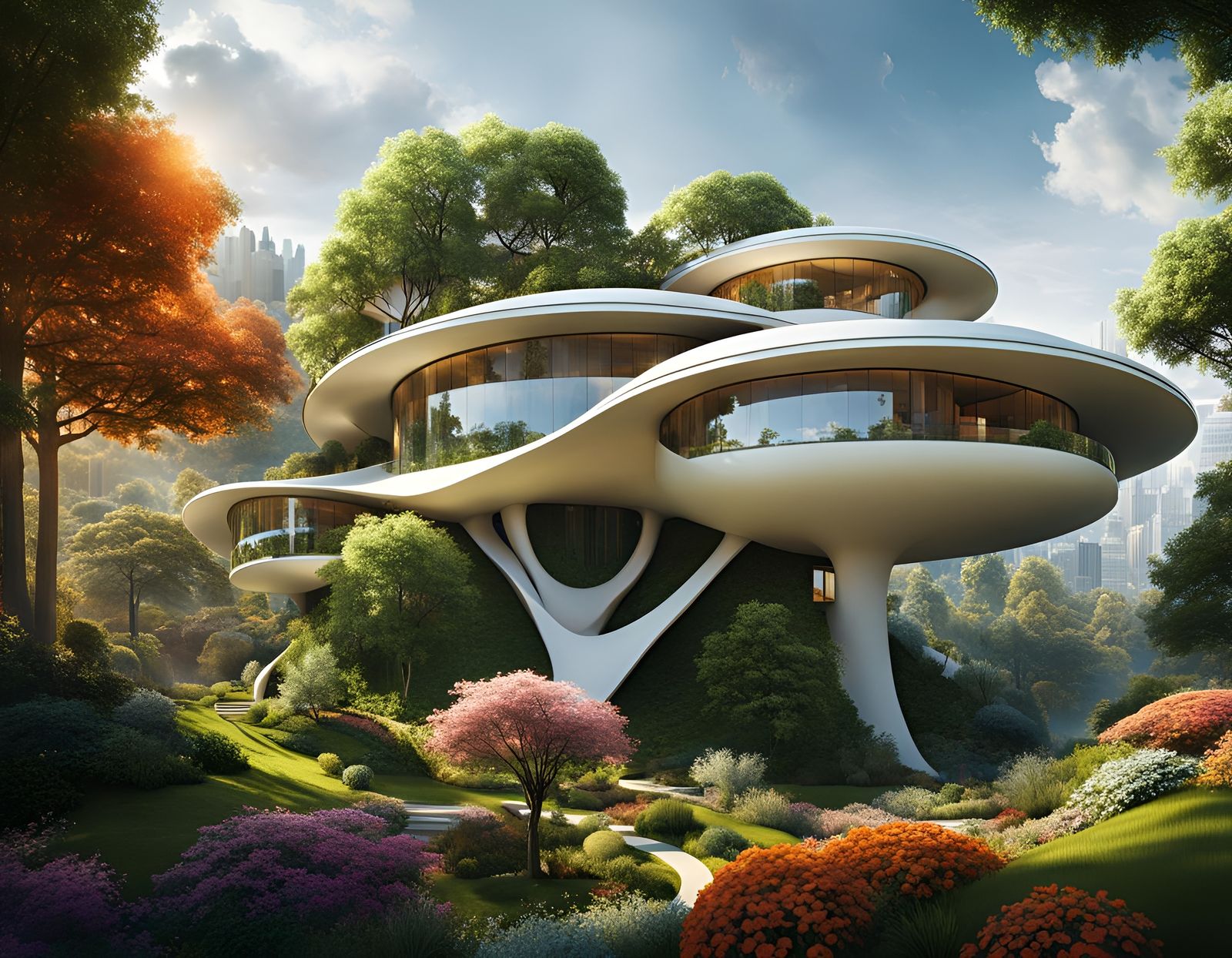 Futuristic Home Architecture Blends Nature in Digital Art
