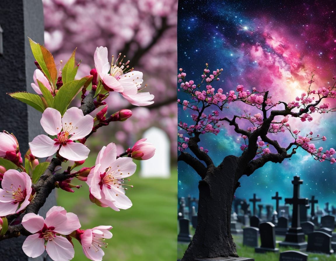 Surreal Cherry Blossom Blooms in the Graveyard Galaxy