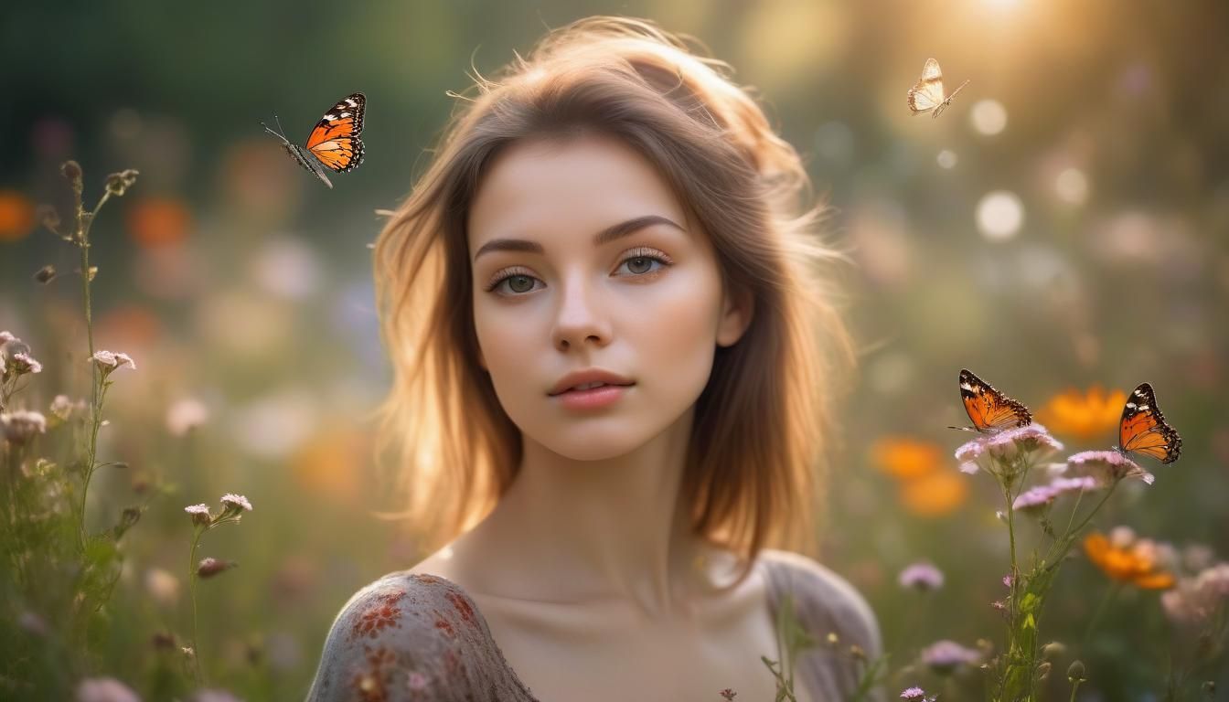 Dreamlike HDRI Photo of Woman with Wildflowers