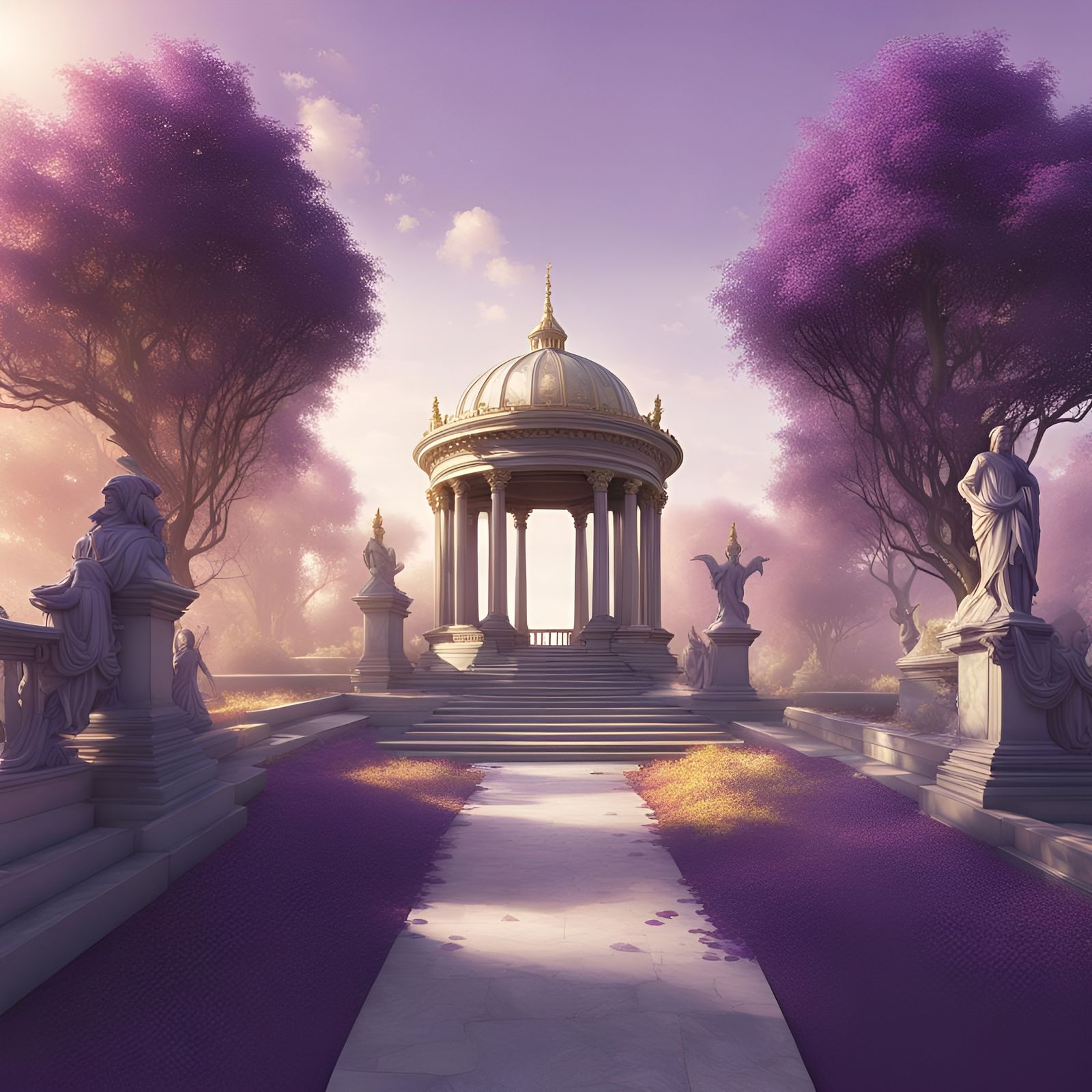 Palladian Garden Pathway in Stylized Illustration