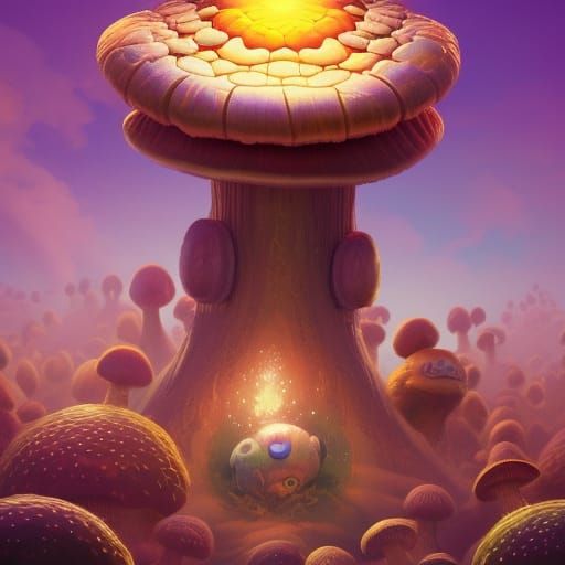 Psychedelic Mushroom Character in Cinematic Style