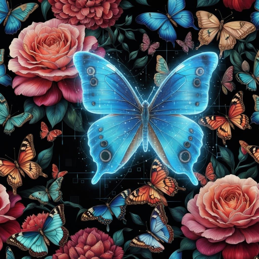 Vibrant Butterflies on Lush Flowers with Magical Glow
