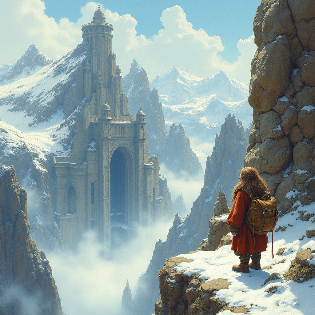 Hobbit Gazes Upon Mountain Kingdom Entrance