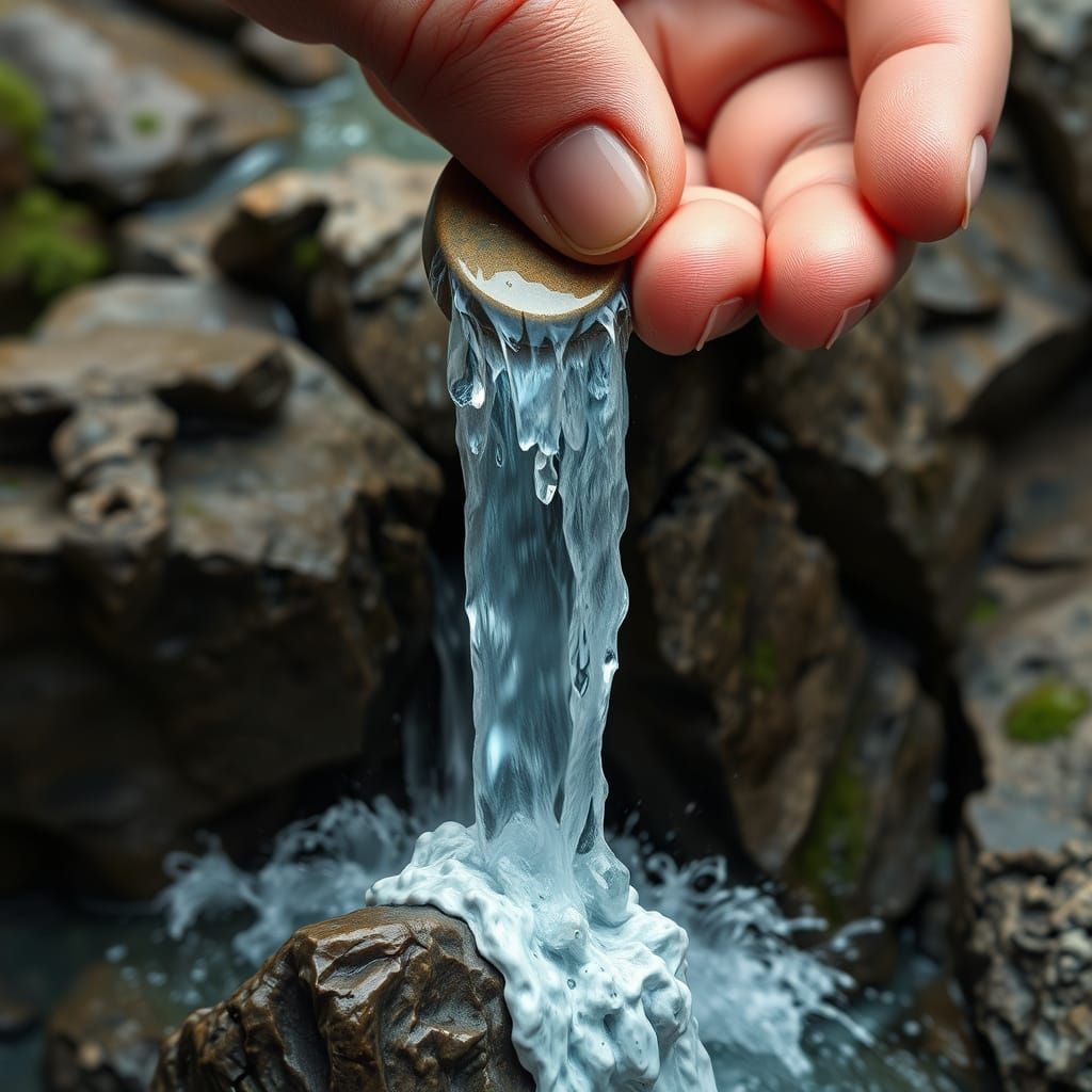 Hyperrealistic Waterfall Flowing From Hand