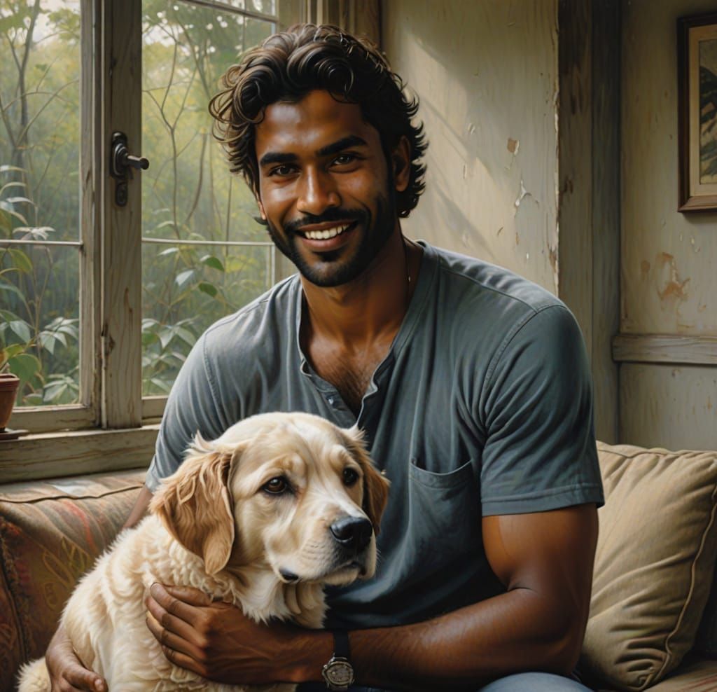 Indian Man Cherishes His Beloved White Puppy