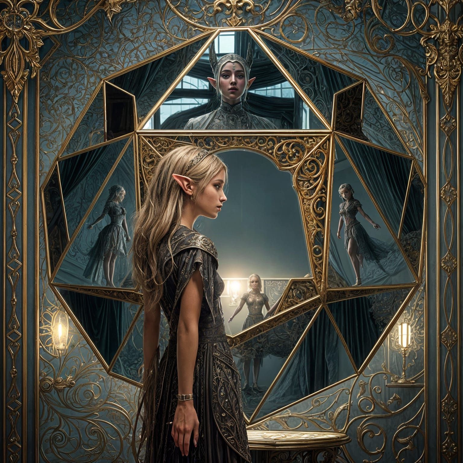 Elven Reflections in Mirrored Dodecahedron