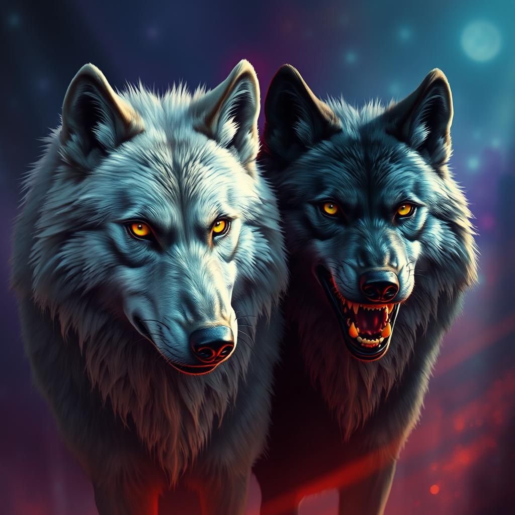 Wolves in Mystical Night, Dramatic Concept Art