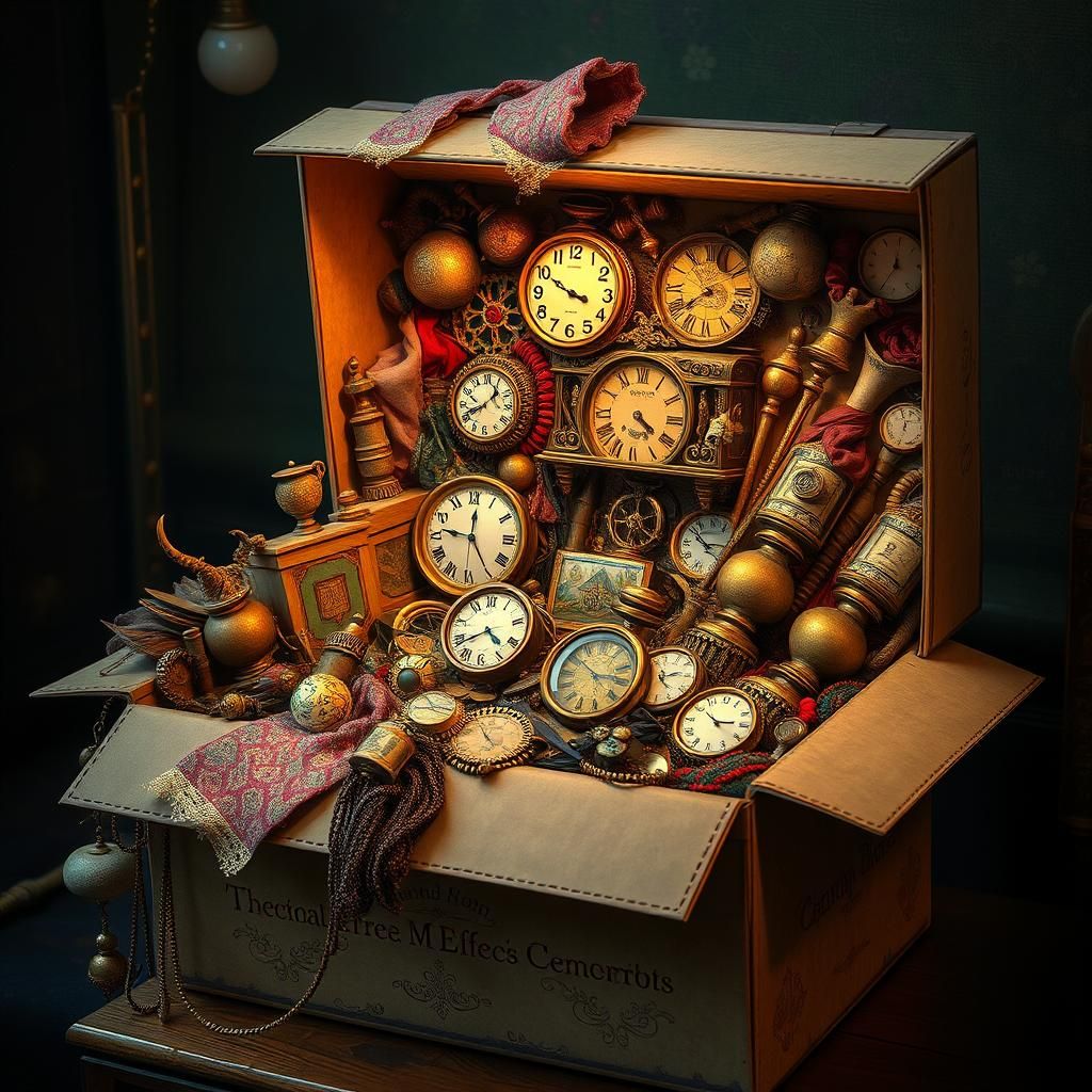 Overflowing Cardboard Box of Vintage Treasures: Surreal Art