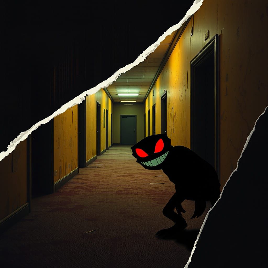 Creepy 80s Horror Scene with Torn VHS Aesthetic