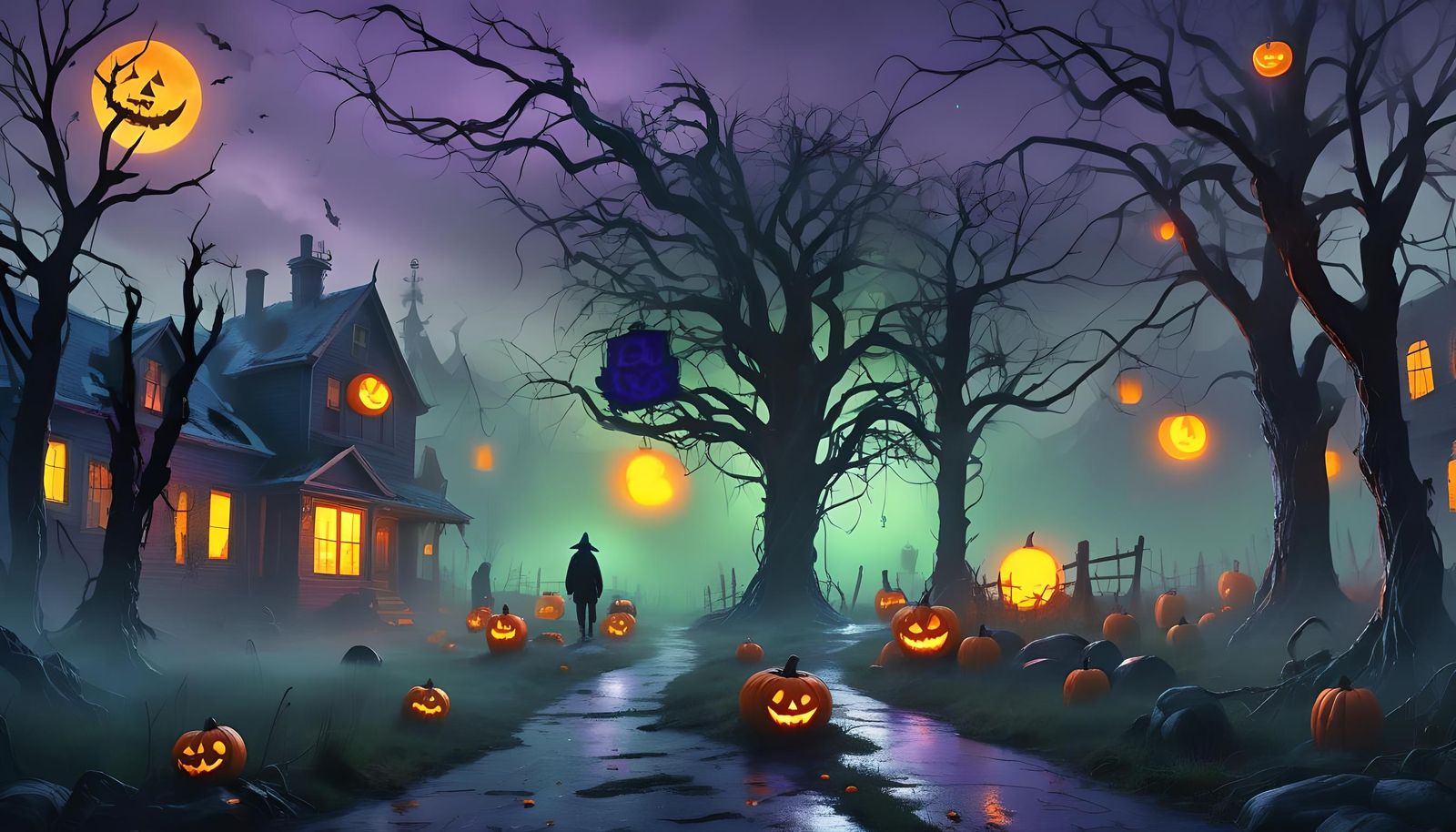 Halloween Word on Scare Background in Detailed Matte Paintin...