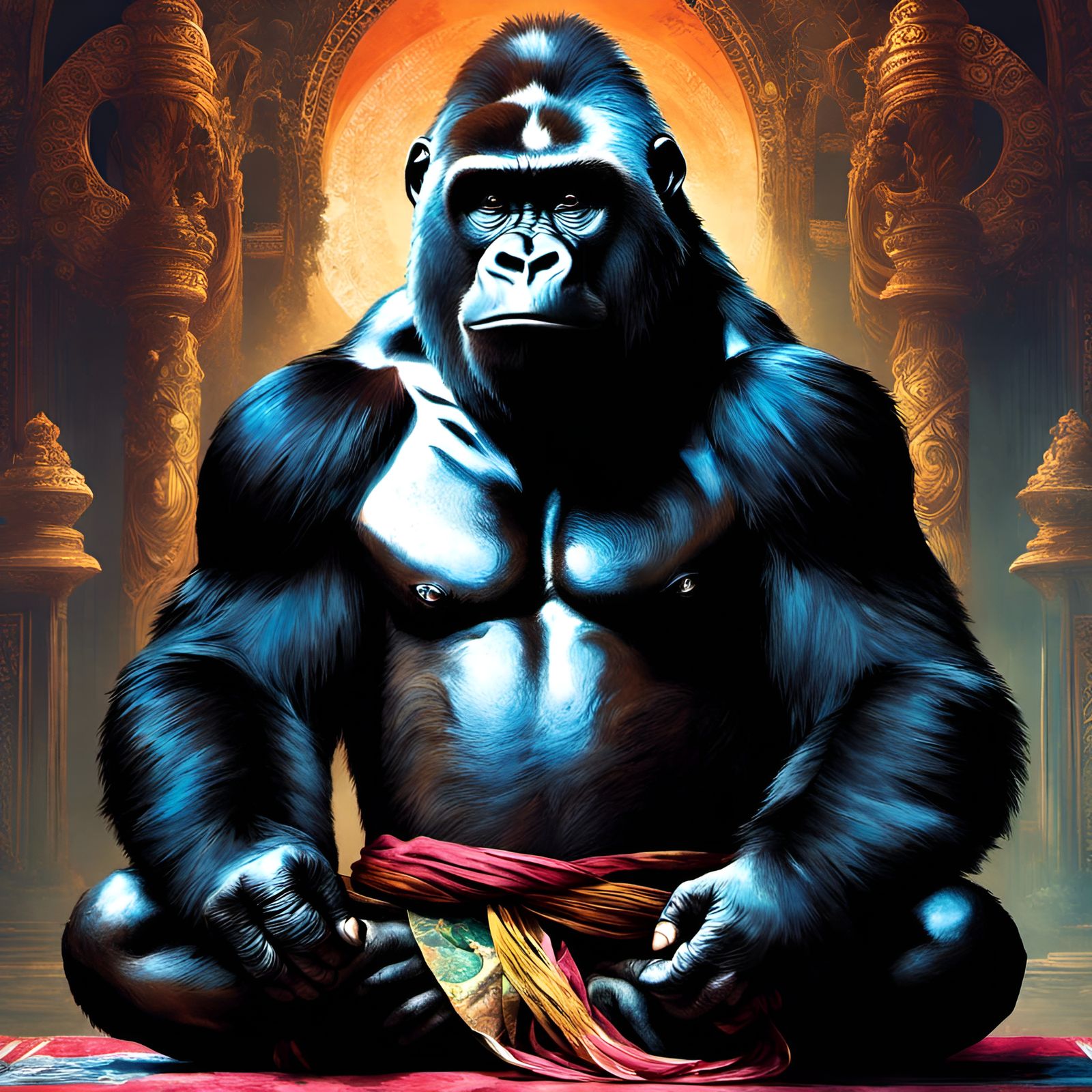 Gorilla Yoga Portrait in Illustrative Style