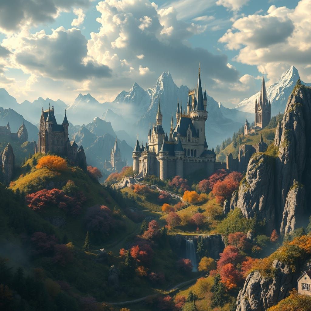 Majestic Interconnected Fairy Tale Worlds in Dreamlike, Hype...