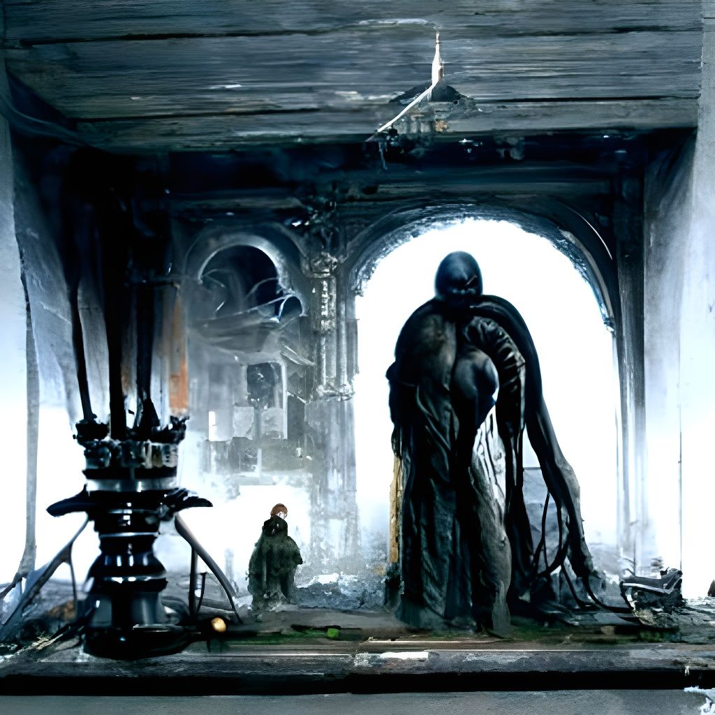 Sinister Library Interior by Rutkowski, Beksinski and Giger