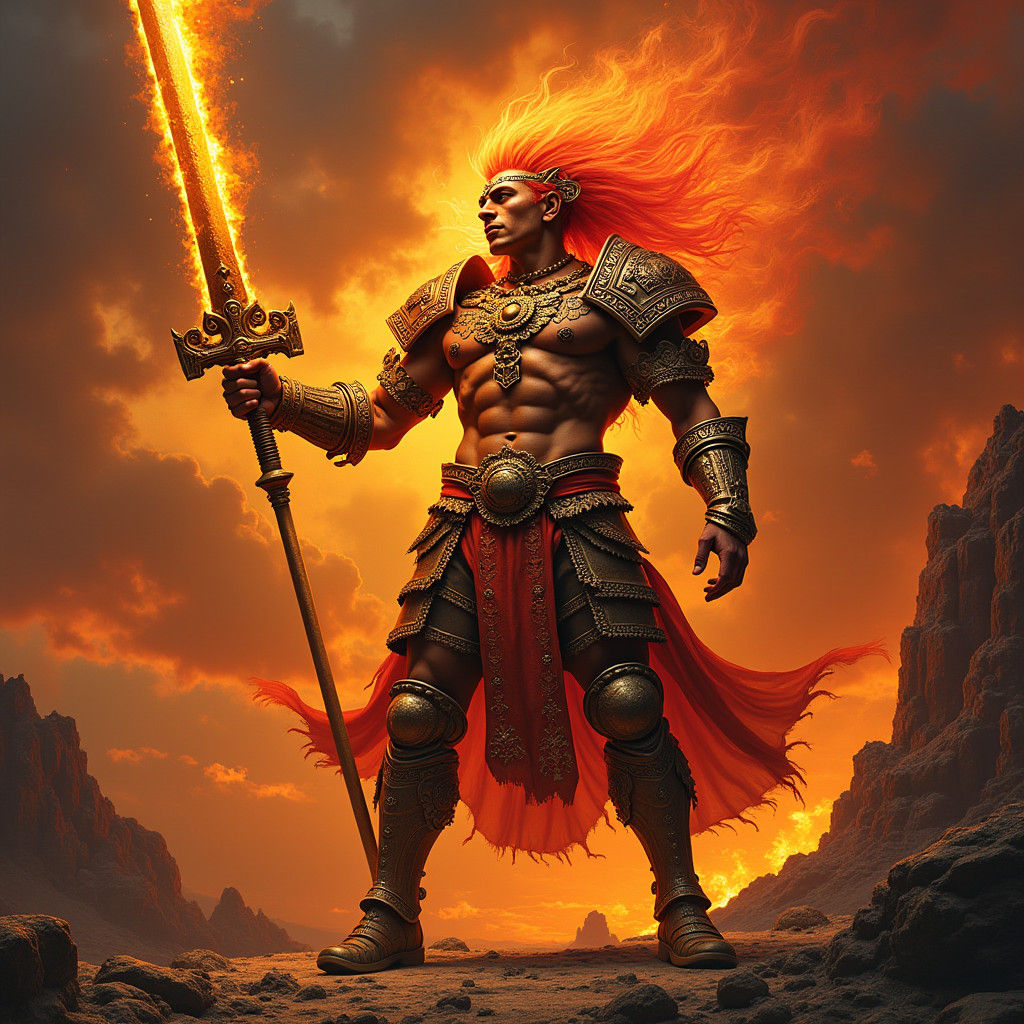 Mexican Fire God Wielding Flaming Sword