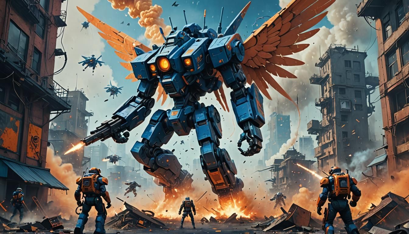 Epic Aerial Mecha Battle in Matte Painting Style