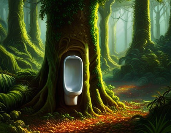 Detailed Jungle Scene with Urinal, ArtStation Style